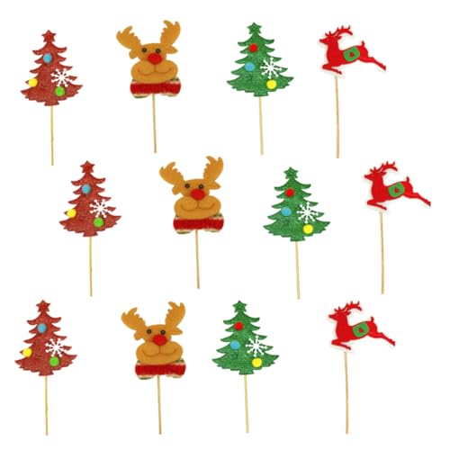 JOINPAYA 12st Weihnachtskarten Weihnachts-cupcake-topper Weihnachtsbaum Reh Stoff Kuchen Pack von JOINPAYA