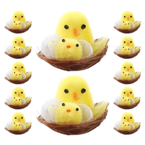 JOINPAYA Ostern Küken Dekorationen Set 12 Stücke Mini Flauschigen Küken Nest Ostern Jungen und Mädchen von JOINPAYA