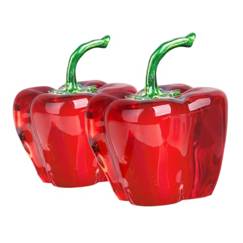 JOINPAYA 2 Miniatur-Glas-Chili-Figuren, Dekorative Künstliche Paprika-Ornamente Für Zuhause, Büro, Tischaufsatz, Glas-gemüse-Dekoration von JOINPAYA