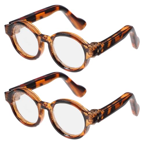 JOINPAYA 2 Paar Puppe Mini-Brille Kostümzubehör für Minipuppen Puppenbrille Puppenhaus -Accessoire kleine Brille Puppe Sonnenbrille lustige Brillendekore Plastik Leopard von JOINPAYA