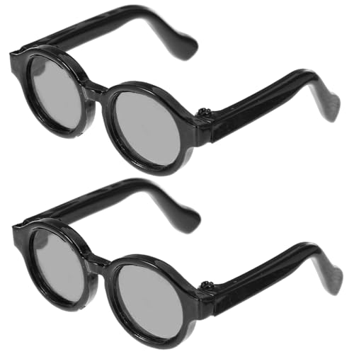 JOINPAYA 2 Paar Puppe Mini-Brille Puppenbrille Puppen-Mini-brillengestell Brille Für Puppe Plüsch Retro-Mini-Sonnenbrille Mini-brillenmodell Kleine Brille Puppenhaus Plastik Black von JOINPAYA