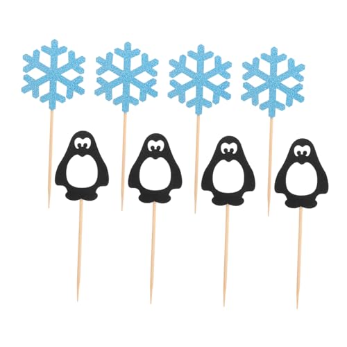 JOINPAYA 24 Stück Pinguin Schneeflocken Arrangement Dekoration Cupcake Topper Schneeflocken Dessert Topper Urlaubs Cupcake Topper Geburtstags Cupcake Topper Kucheneinsatz Picks von JOINPAYA