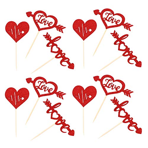 JOINPAYA 24Pcs Love Cake Party Lieferungen Fruchtkuchen Dekoration Rosa Obstkuchen Pappbecher Buchstabe Cupcake Toppers Papierkuchen Picks Kuchen Valentinstag Topper Bambusklick Rot von JOINPAYA