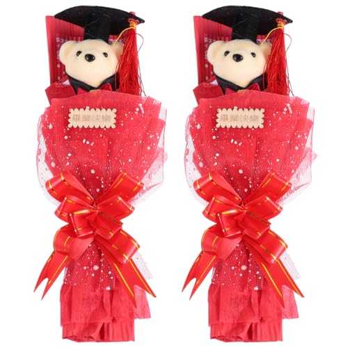 JOINPAYA 2Pcs Graduierungsstrauß abschlussgeschenk beartic Plush Abschlussfeier Dekoration frischer Blumenstrauß Girlande Fiesta Strauß für Tante und Onkel Schaum rot von JOINPAYA