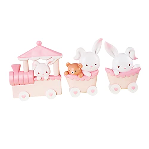 JOINPAYA 3 Sätze Kuchendekoration Miniaturzug Miniaturtiere Raupe Kostüm Miniatur-tierfigur Hasenfiguren Hase Plüsch Weihnachtszug Mini-hasen Harz Rosa 3 Stück * 3 von JOINPAYA