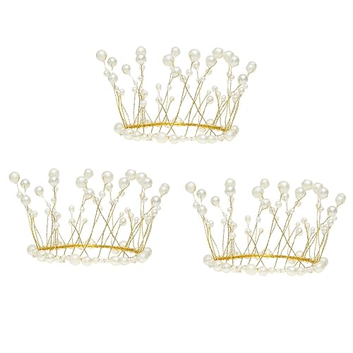 JOINPAYA 3st Kronenkuchen Dekorieren Feenkrone Kuchendekor Cupcake-kuchen-topper Perlen Tiara Stirnband Tiara-kuchendekorationen Kuchendeckel Mit Perlenkrone Hochzeitsdeko Metall Golden von JOINPAYA