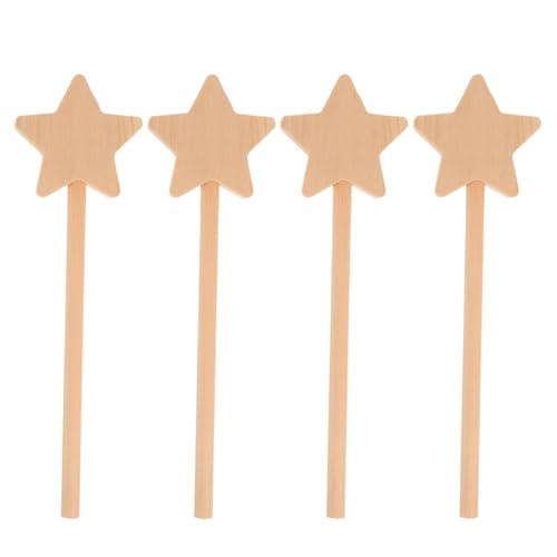 JOINPAYA 4 Stück Feenstab Aus Holz Sternenstab Unvollendeter Feenstab Feenstäbe Für DIY Bastelstäbchen Masse DIY Malstab Star Lange Zahnstocher Für Vorspeisen Holzstern Beige Hölzern von JOINPAYA