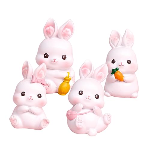 JOINPAYA 4 Stück Kaninchen-Verzierung geburtstagsdeko kindergeburtstags dekoration hasenpuppe Hase Plüsch Häschen-Kuchendekorationen Desktop-Schmuck Dekoration zum Kuchenbacken Harz von JOINPAYA