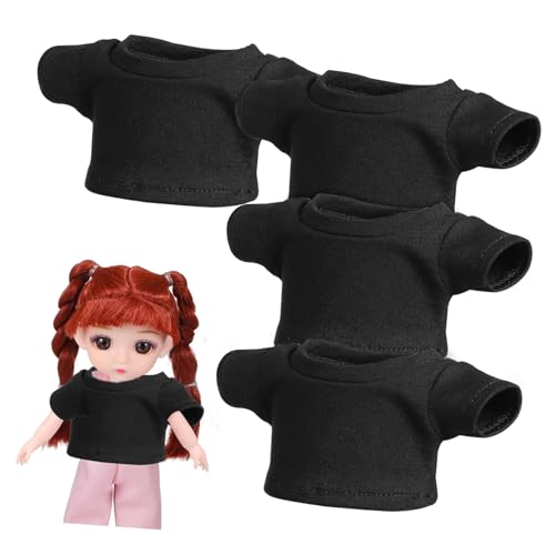 JOINPAYA 4 Stück Puppe Kurze Ärmel Plüschtier Kleidung Niedliches Puppen Shirt Kinder Spielzeug Kleidung dekoratives Puppendekor austauschbares Puppen-T-Shirt Gestrickte Baumwolle Black von JOINPAYA