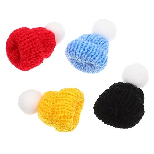 JOINPAYA 4 Stück Puppenmütze Mini-süßigkeit Mini-mützen Aus Garn Miniaturpuppen Kleine Puppe Strickmützen Kleine Mützen Aus Gewebtem Garn DIY Mini Strickmützen Kleine Hüte Mini-Hut Stoff von JOINPAYA