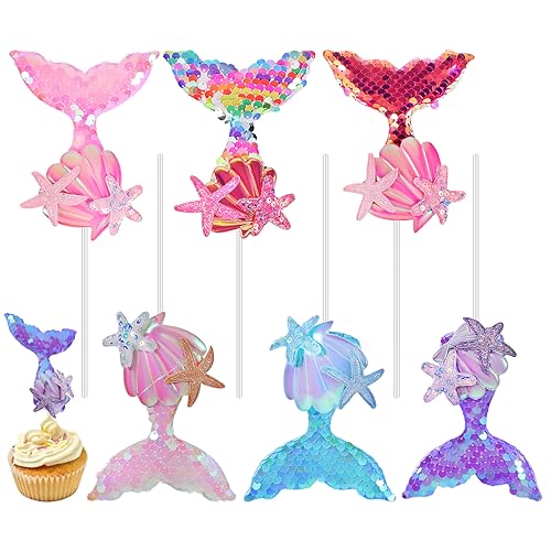 JOINPAYA 6er Set Meerjungfrau Cupcake Toppers Torten Dekoration Für ädchen Meerjungfrau Geburtstag Kuchen Deko Unterwasser Thema Party Zubehör Shell Toppers Für von JOINPAYA