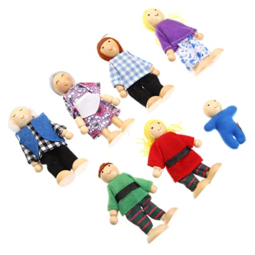 JOINPAYA Doll House Puppen Set 7 Teiliges Set Holzfiguren Bewegliche Puppen Familie Für Flexibel Und Farblich Gestaltet Blaue Kleidung Ideal Für Rollenspiele von JOINPAYA