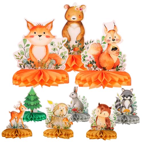 JOINPAYA 9 Stück Tierwaben Ornamente Wald Partydekorationen Babyparty Party Ornamente Waldtiere Waben 3D Mittelstücke 3D Tiere Tischdekoration Rentierpapier von JOINPAYA