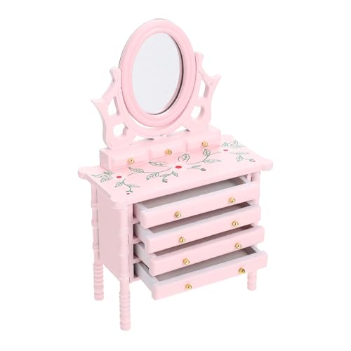 JOINPAYA Kommode Modell Dekoration Mini Frisiertisch Puppenhaus Mini Requisite Mini Hausbedarf Mikro Landschaftsschmuck Kleine Hausdekoration Kleines Hauszubehör Holz Rosa von JOINPAYA