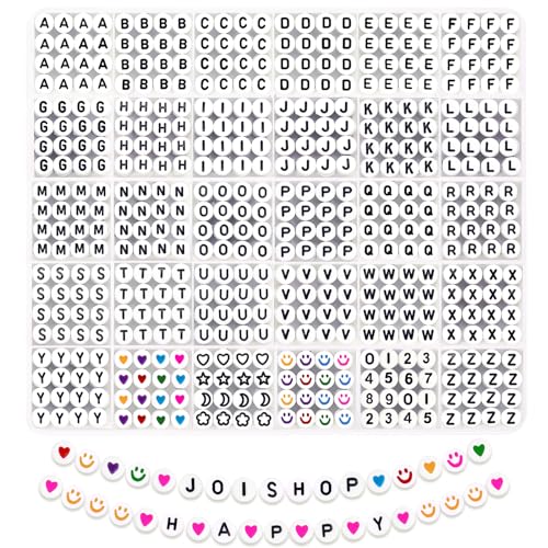 JOISHOP Buchstaben-Alphabet-Perlen für Armbandherstellung, A-Z, 7 mm, Acryl, runde weiße Buchstabenperlen, bunte Herzperlen für Schmuckherstellung, Armbänder, Halsketten, Schlüsselanhänger, von JOISHOP