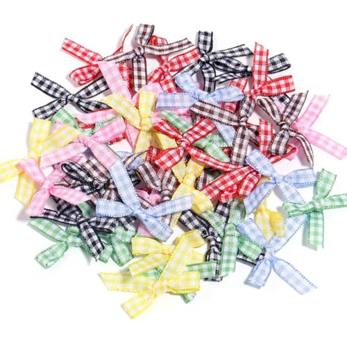 100 Stück Mini Gingham Bandschleifen für DIY Handwerk Nähen Scrapbooking Hochzeit und Geschenk Dekoration(Gemischte Farbe) von JOIUXNER