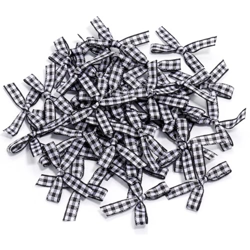 100 Stück Mini Gingham Bandschleifen für DIY Handwerk Nähen Scrapbooking Hochzeit und Geschenk Dekoration(Schwarz) von JOIUXNER