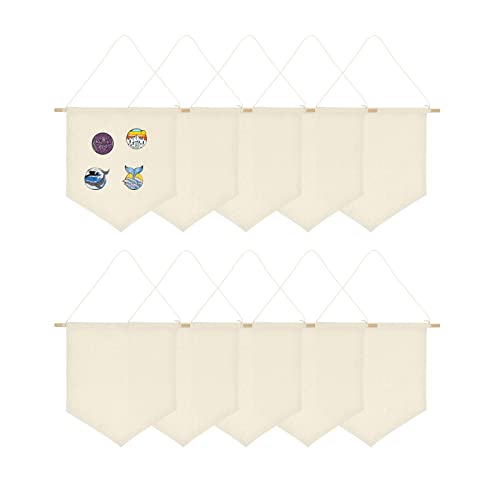 10 Stück Wand-Banner, weiß-beige, blanko, Leinwand-Banner mit Holzdübel, Emaille-Banner, Wand-Display-Banner für Ausstellungsabzeichen, Knöpfe, Revers-Kollektionen von JOJOCY