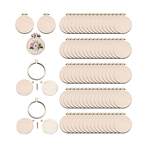 JOJOCY Mini-Stickrahmen aus Holz, 2,5 cm, rund, Mini-Kreuzstichrahmen, Mini-Ring, Stickkreis für DIY-Anhänger, Basteln, 80 Sets von JOJOCY