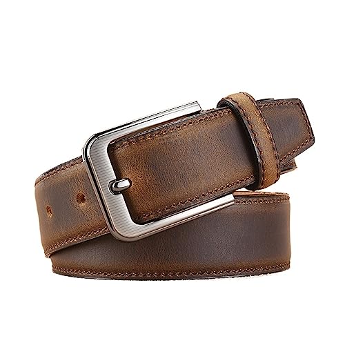 JOJOJ Luxus Männer Vintage Rindsleder Gürtel Qualität Männlichen Mode Echtes Leder Gürtel for Männer Legierung Schnalle Lederband(42in/105CM,Dark Brown) von JOJOJ