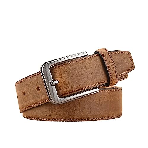 JOJOJ Luxus Männer Vintage Rindsleder Gürtel Qualität Männlichen Mode Echtes Leder Gürtel for Männer Legierung Schnalle Lederband(46in/115CM,Yellow Brown) von JOJOJ