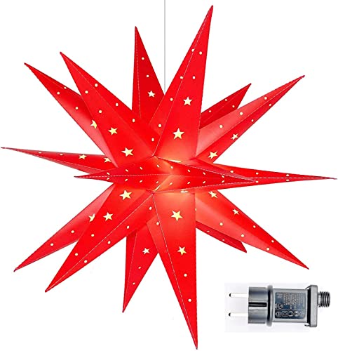 JOJOJOSDA 3D Weihnachtsstern Beleuchtet Außen - 58cm LED Weihnachtsstern für Fenster, Adventsstern Stern Zum Dekorieren von Innenhof, Balkon Und Garten | 4 m Zuleitung | ca. 57x44x48 cm (Red) von JOJOJOSDA