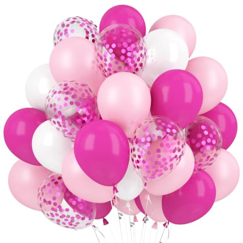 60 Stück Luftballons Pink Weiss Konfetti Helium Ballons12 Zoll für Mädchen Geburtstag Dekorationen,Taufe Junge Deko, Baby-Duschen, Graduierung, Hochzeit (rosa weiß) von JOJOR