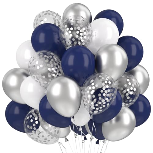 Luftballons Marineblau 60 Stück 12 Zoll Ballons Blau Silber Konfetti Latexballons Navy Marineblaue Partyballons für Kinder Junge Geburtstag Party Dekoration von JOJOR