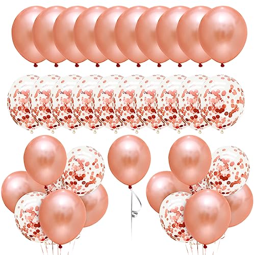 50 Stück Luftballons Rose Gold, Konfetti Luftballons, Ballons Rosegold,Helium Luftballons für Hochzeit Verlobung Valentinstag Mädchen Kinder Geburtstag Taufe Kommunion Party Deko von JOJOR