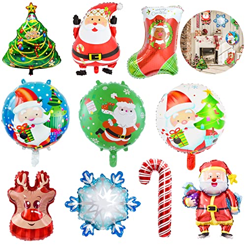 10 Stück Weihnachten Luftballons, Fröhliche Weihnachten Luft ballons Aluminium folien ballon, Helium Ballons Deko Luftballons, Folienballon für Weihnachten Neujahr Party Decor Supplies von JOKILY