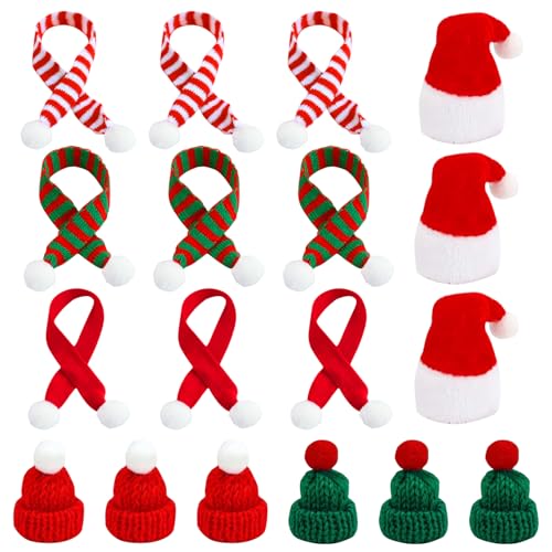 18 Stück Mini Weihnachtsmütze, Mini Weihnachtsmütze und Schal Set,Weihnachts Haarschmuck, Kleine Mützen, Weihnachtsschal für Weihnachtsdeko DIY Puppenzubehör Flaschendeko Heimdekoration Partydeko von JOKILY