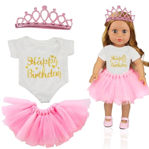 3er-Set Geburtstag Puppe Rosa Kleidung, Puppenkleidung, Rosa Puppenkleid, Geburtstags Puppenkleider Zubehör Set, Puppen Zubehör Geschenke für Jungen Mädchen (Rosa Weiß) (A) von JOKILY