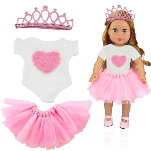 3er-Set Geburtstag Puppe Rosa Kleidung, Rosa Puppenkleid, Puppenkleidung, Geburtstags Puppenkleider Zubehör Set, Puppen Zubehör Geschenke für Jungen Mädchen (Rosa Weiß) (A) von JOKILY