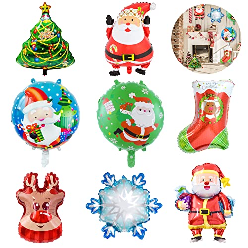 8 Stück Weihnachten Folienballon, Weihnachtsballons, Weihnachten Luftballons für Weihnachtsparty Deko, Weihnachtsmann, Rentier, S chneemann, Weihnachtsbaum, Ballondekoration für Weihnachtsfeierzubeh von JOKILY