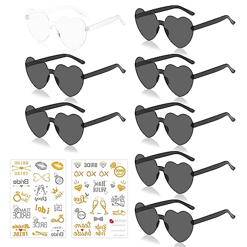 Bride Herz Brille, JGA Partybrillen Set, JGA Brille Team Braut Armbänder, 8 Herz Sonnenbrille+ 2 Team Bride Tattoo Aufkleber für Braut Junggesellinnenabschied Frauen Accessoires und Hochzeitsfeier von JOKILY