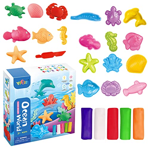 JOKILY 18 Stück Knete Zubehör Knetwerkzeug, Intelligente Knete Set mit 12 Meerestiere Modelliermasse Lufttrocknend, DIY Knetwerkzeug Meerestiere Plastilin Werkzeuge, Kinder Kunsthandwerk Geschenk von JOKILY