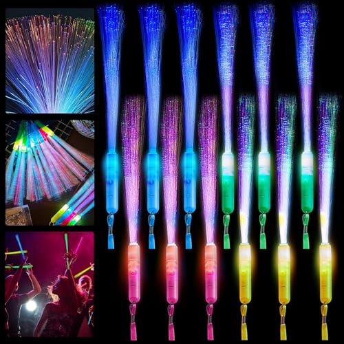 12 Stück LED Leuchtstab Glasfaser, Leuchtwedel, Leuchtstäbe Knicklichter Partyzubehör,3 Modi Bunt blinkende LED-Leuchtstäbe, Party Mitgebsel Kindergeburtstag für Kinder Karneval Fasching Hochzeiten von JOKILY