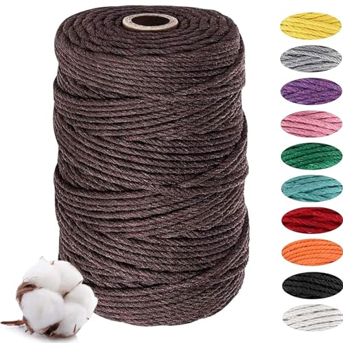 JOKILY Makramee Garn 3mm x 100m, Natur Baumwollkordel Baumwollgarn, Makramee Garn Set, Macrame Cord für DIY Handwerk Basteln Wandbehang Blumenampel Pflanze Aufhänger Stricken (Braun) von JOKILY