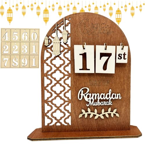 Ramadan Kalender, Ramadan Deko Kalender, Eid Mubarak Dekoration DIY Ramadan Dekoration Aus Holz, Ramadankalender Kinder,Countdown kalender Ornament Kalender für Zuhause Ramadan Geschenke für Kinder von JOKILY