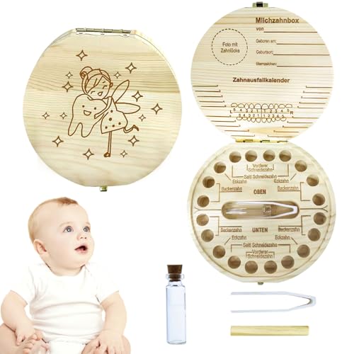 Zahnbox Holz, Zahnschachtel, Zahndose, Zahnbox für Milchzähne, Milchzahndose, Milchzähne Box, Mädchen Jungen Souvenir Box, Aufbewahrungsbox für Baby-Zähne Baby Geschenke zur Geburt (E) von JOKILY