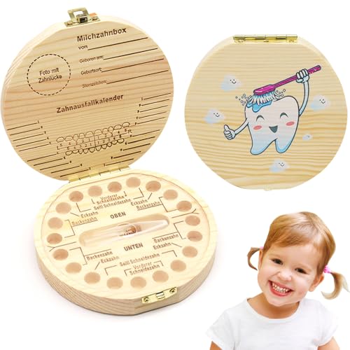 Zahndose Holz, Milchzahndose, Zahndose Milchzähne Mädchen, Aufbewahrungsbox für Kinder Zähne, Zahnaufbewahrung Zähne Kinder, Zahnfee Geschenke für Mädchen & Jungen (Farbe) von JOKILY