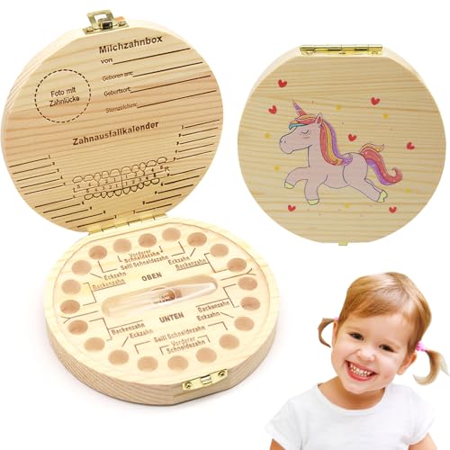 Zahndose Holz, Milchzahndose, Zahndose Milchzähne Mädchen, Aufbewahrungsbox für Kinder Zähne, Zahnaufbewahrung Zähne Kinder, Zahnfee Geschenke für Mädchen & Jungen (Karikatur) von JOKILY