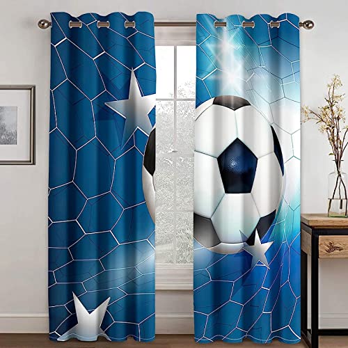 JOKITA Fußball Verdunkelungsvorhänge 3D Vorhänge Blickdicht Fußball Verdunkelungsvorhang mit Ösen für Schlafzimmer Kinderzimmer Wohnzimmer Dekoration Gardienen 140x160 cm von JOKITA