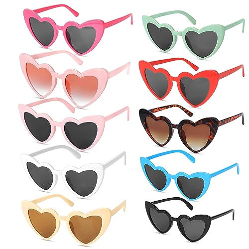 JOLIGAEA 10 Stück Herz-Sonnenbrillen, bunte Herz-Party-Brille, transparente Hippie-Partybrille, rahmenlos, lustige Brille für Party, Hochzeit, Halloween von JOLIGAEA