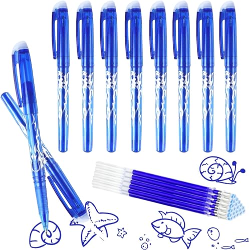 JOLIGAEA Radierbarer Kugelschreiber, 10 Stück Blau Radiergummi Stift, 0.5mm Nachfüllbarer Radierstift mit 20 Nachfüllungen, Tintenroller Radierbar, Gelschreiber Radierbar, Friction Stifte von JOLIGAEA