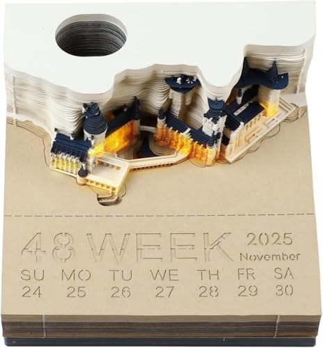 JOLIGAEA Tischkalender 2025, kreativer Schreibtischkalender, Notizblock für Tischkalender, 3D Memo Pad Papier Kunst, Notizblock 3D von JOLIGAEA