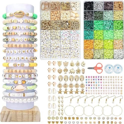 Perlen zum Auffädeln, 7200+ Stück Heishi Perlen Set, 6mm Clay Perlen, 24 Farben Armbänder Selber Machen mit Buchstaben, Zahl, Liebesperlen für Bastelsets Halsketten-Ohrring DIY Bastelsets von JOLIGAEA