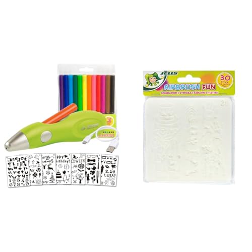 JOLLY Airbrush Fun | Farben sprühen für Kinder | Ungiftig (Airbrush), 20-teiliges Set, grün & 4446-0003 Airbrush Schablone, Kunststoff, Transparent, 30 Stück von JOLLY