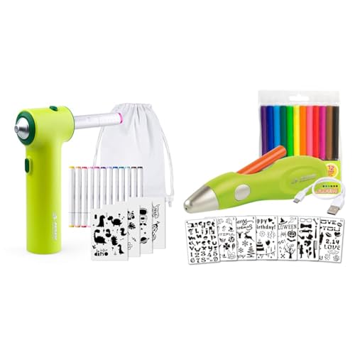 JOLLY Airbrush Textil Set, inkl. 12 Textilmarker mit Doppelspitze & Airbrush Fun | Farben sprühen für Kinder | Ungiftig (Airbrush), 20-teiliges Set, grün von JOLLY