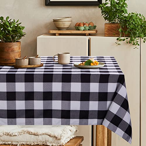 JOLLYTOP Tischdecke Abwaschbar Karierte Tischdecken Waschbar Tischdecke Rechteck Tischwäsche im Landhausstil Plaid Tischdecke für Weihnachtsfeiern, Schwarz Weiß Plaid Esstischdecke, 140 x 190cm von JOLLYTOP